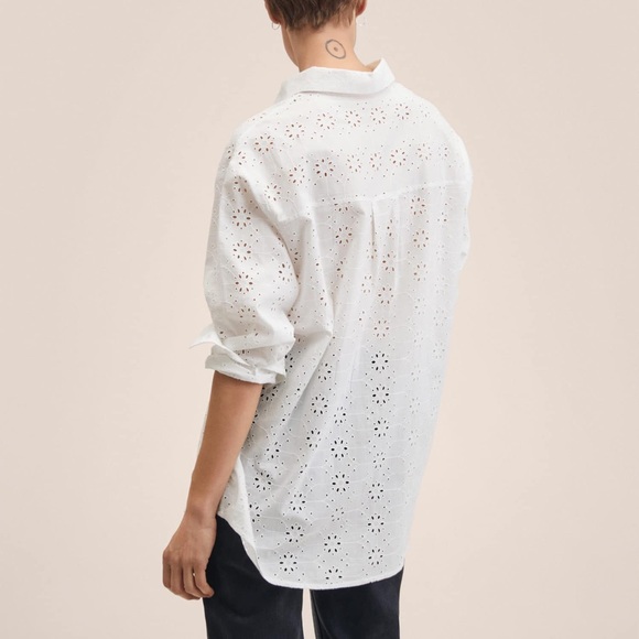 NWT MANGO Oversized Swiss Embroidered White Eyelet LS Button Down Shirt~Camisa - Picture 4 of 10
